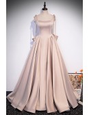 Ruffled Satin Champagne Prom Dress with Straps And Big Bow