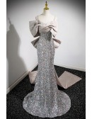 Stunning Sequined Mermaid Evening Dress with Removable Big Bow Sash