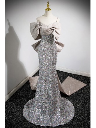 Stunning Sequined Mermaid Evening Dress with Removable Big Bow Sash