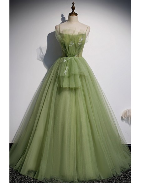 Fairytale Green Tulle Ballgown Prom Dress with Spaghetti Straps