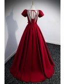 Elegant Burgundy Satin Long Formal Dress with Sash