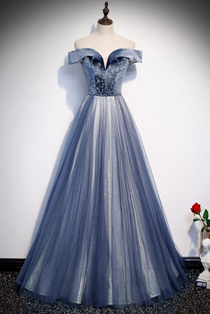 Ice Blue Geometric Beaded Prom Dress with Tulle Overskirt main image 0