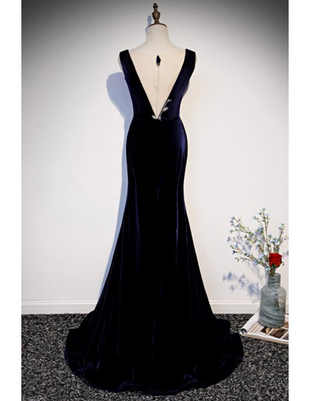 Slim Fit Mermaid Velvet Evening Dress Double Vneck