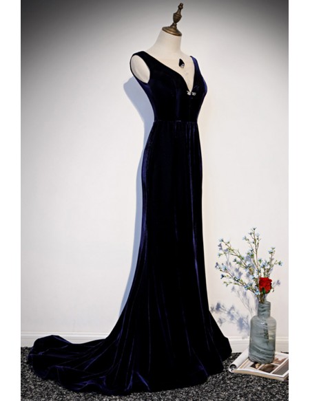 Slim Fit Mermaid Velvet Evening Dress Double Vneck
