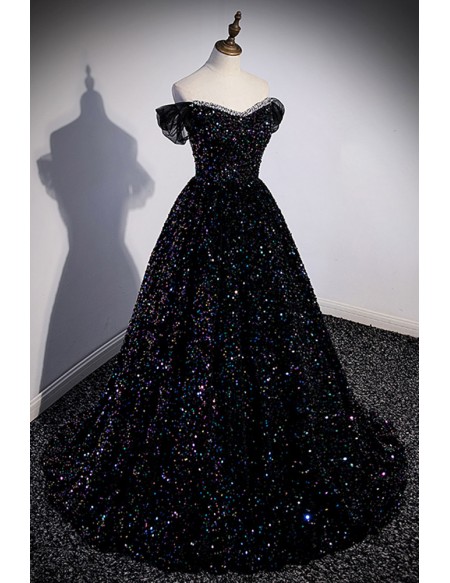 Colorful Bling Black Sequined Prom Dress For Parties