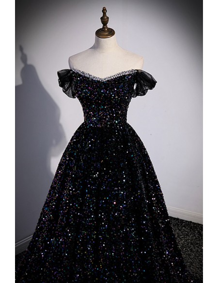 Colorful Bling Black Sequined Prom Dress For Parties