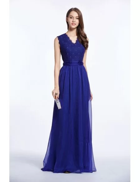 Feminine A-Line V-neck Chiffon Lace Long Prom Dress #CK473 $88 ...