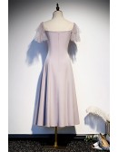Grey Tea Length Aline Party Dress with Beadings
