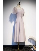 Grey Tea Length Aline Party Dress with Beadings