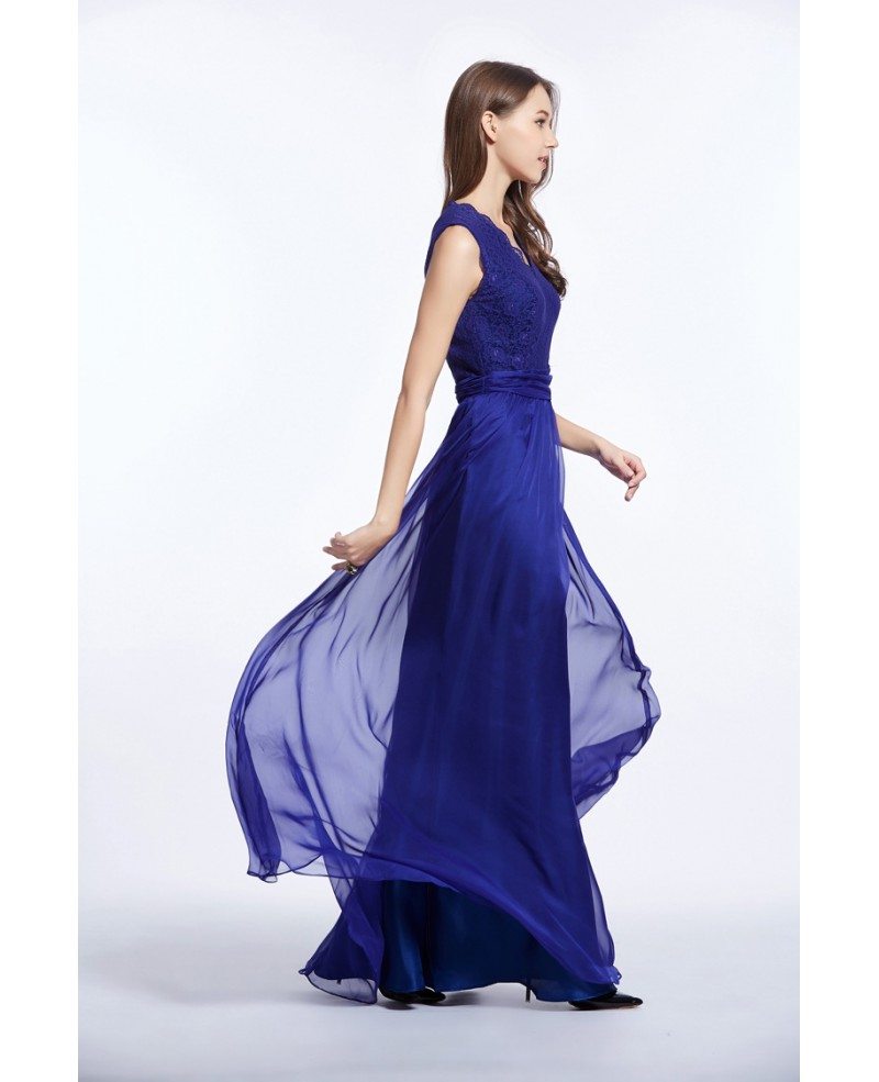 A-Line/Elegant V-neck Long Sleeves Lace Chiffon Prom Dresses