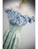 Tea Length Green Pretty Party Dress with Bows