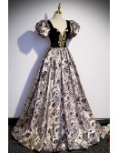 Exotic Pattern Long Prom Dress with Bubble Sleeves