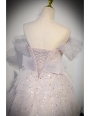 Dreamy Bling Ruffled Tulle Prom Dress with Off Shoulder