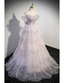 Dreamy Bling Ruffled Tulle Prom Dress with Off Shoulder