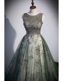 Green Tulle Sleeveless Prom Dress with Sparkly Sequins