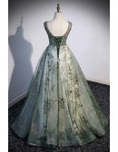 Green Tulle Sleeveless Prom Dress with Sparkly Sequins