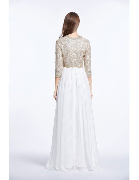 Stylish A-Line V-neck Embroided Chiffon Long Prom Dress With Sleeves