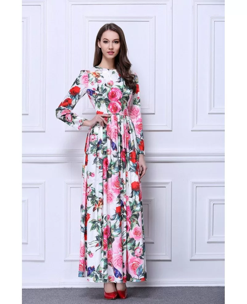 BOHO Floral Printed Chiffon Long Wedding Guest Dress With Long Sleeves CK482 90 1 GemGrace