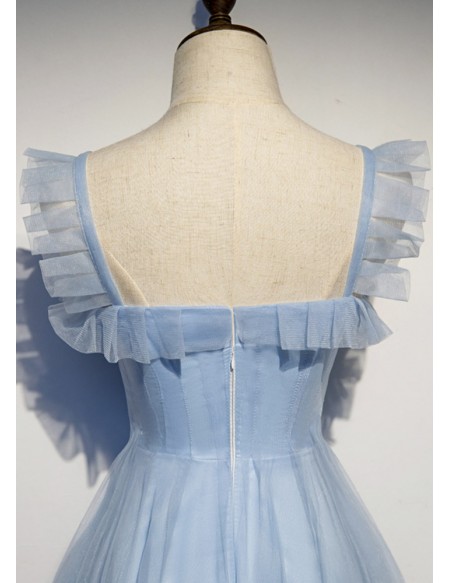 Pretty Blue Aline Tulle Tea Length Party Dress