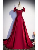 Elegant Burgundy Satin Long Prom Dress with Cap Sleeves