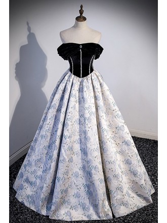 Strapless Ballgown Flower Pattern Prom Dress