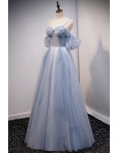 Dreamy Blue Bling Tulle Aline Prom Dress with Straps