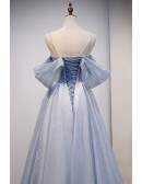 Dreamy Blue Bling Tulle Aline Prom Dress with Straps