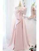 Formal Long Pink Satin Prom Dress with Big Bow In Front