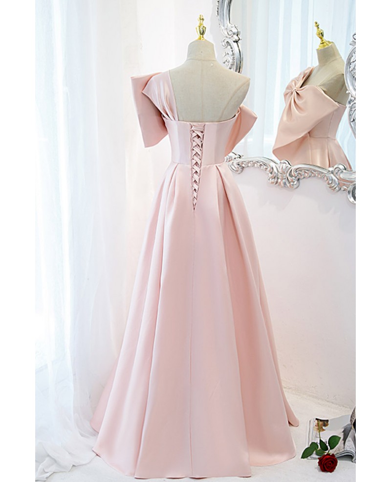 Formal Long Pink Satin Prom Dress with Big Bow In Front #L78210 ...