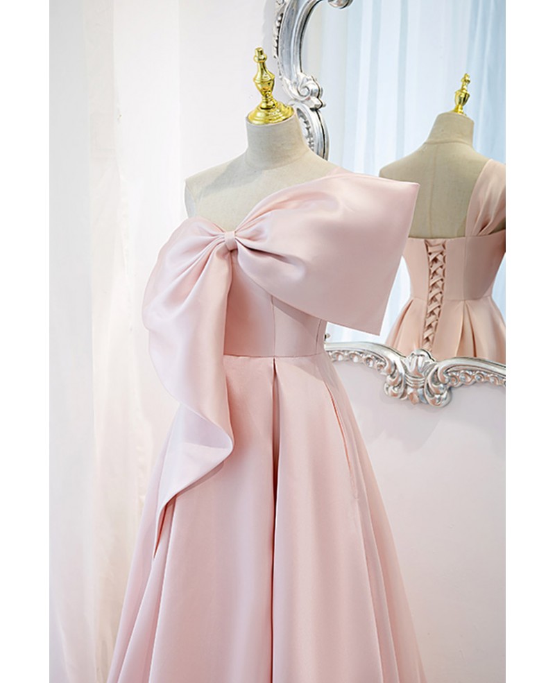 Formal Long Pink Satin Prom Dress with Big Bow In Front #L78210 ...