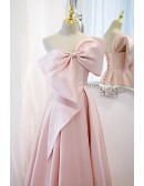 Formal Long Pink Satin Prom Dress with Big Bow In Front