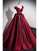 Unique Pleated Satin Burgundy Evening Prom Dress with Sash