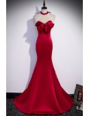 Fitted Mermaid Long Halter Satin Evening Prom Dress with Bow Knot