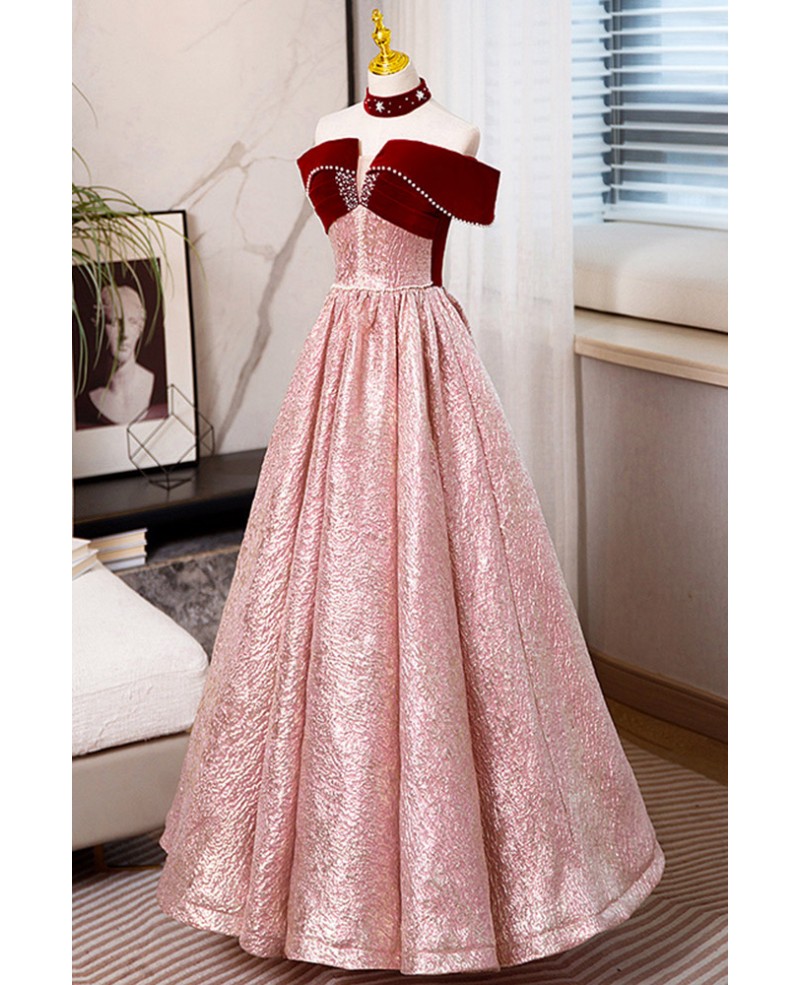 Metallic Fabric Long Ballgown Prom Dress with Off Shoulder #L78039 ...