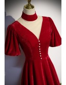 Elegant Vneck Burgundy Long Velvet Evening Dress