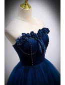Elegant Blue Velvet And Tulle Long Prom Dress Strapless