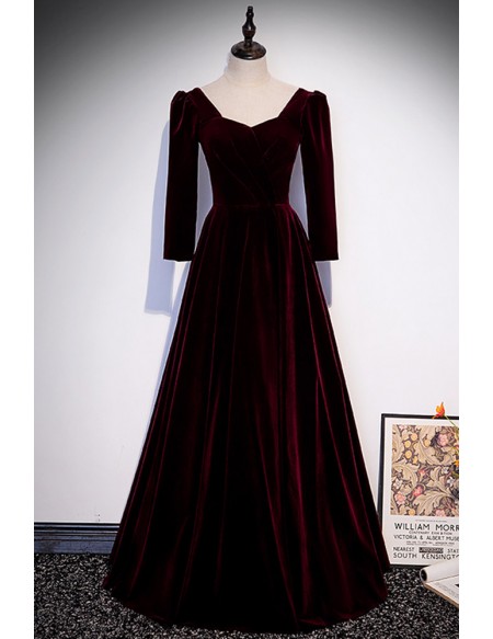 Elegant Long Velvet Formal Dress with Sleeves #L78172 - GemGrace.com