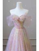 Fantasy Purple Bling Sequined Prom Dress Off Shoulder