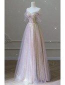 Fantasy Purple Bling Sequined Prom Dress Off Shoulder