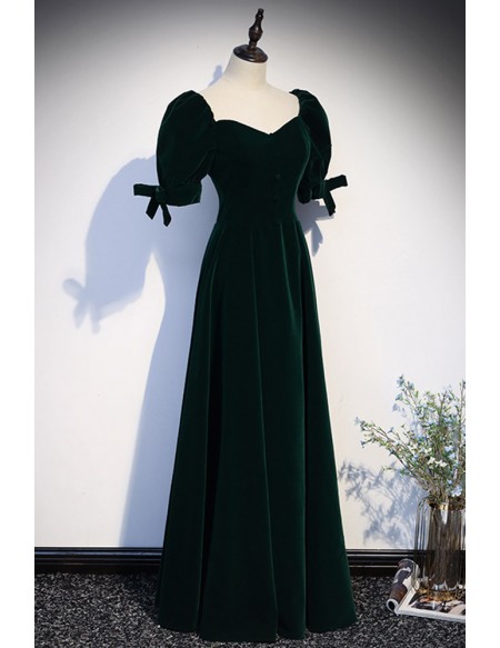 Retro Dark Green Long Velvet Formal Dress with Sleeves #L78252 ...