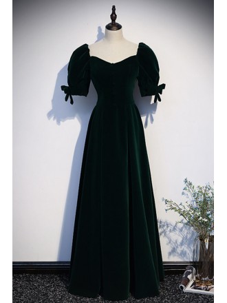 Retro Dark Green Long Velvet Formal Dress with Sleeves