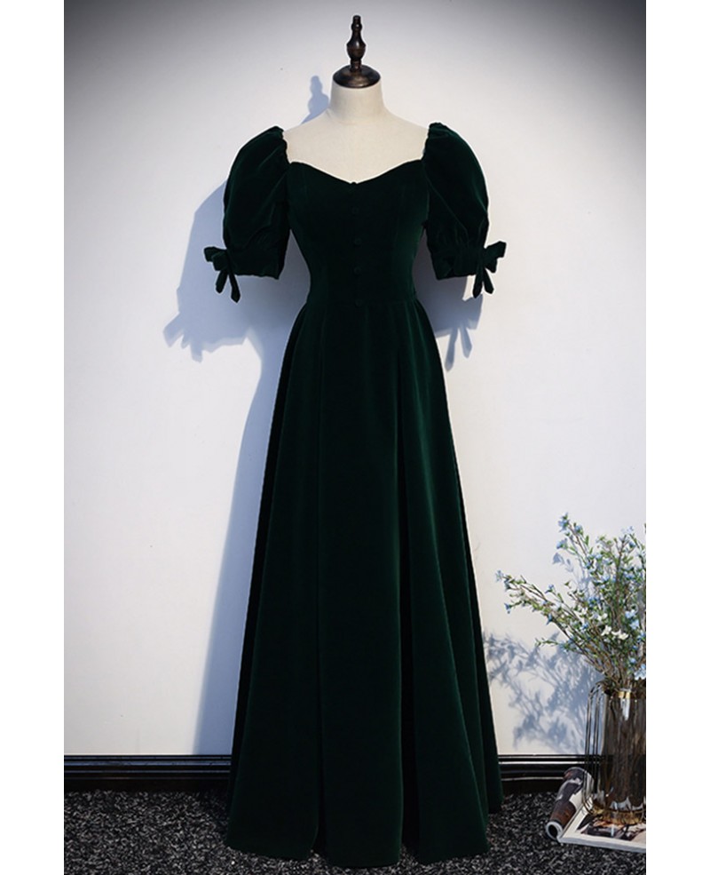 Retro Dark Green Long Velvet Formal Dress with Sleeves #L78252 ...