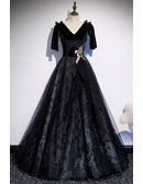 Formal Long Black Vneck Prom Dress with Bling Sequins