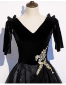 Formal Long Black Vneck Prom Dress with Bling Sequins