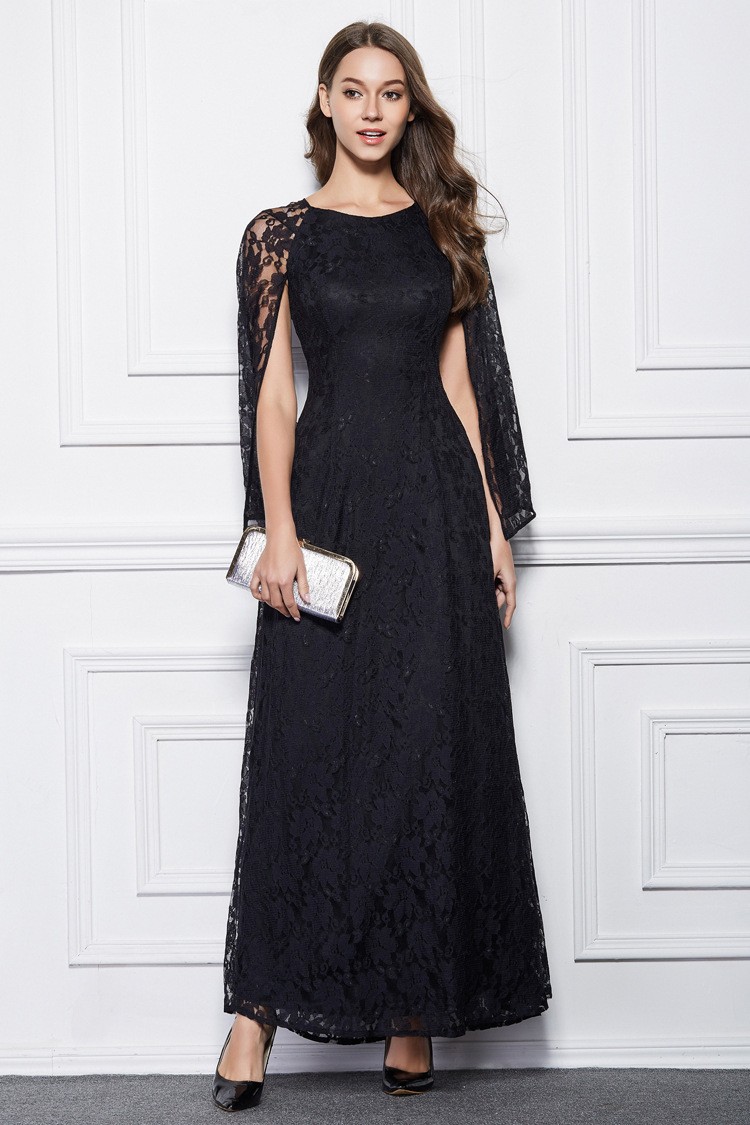 slim fit dress slacks Gloria Lace Maxi Dress — Black Tiered Gown main image 1