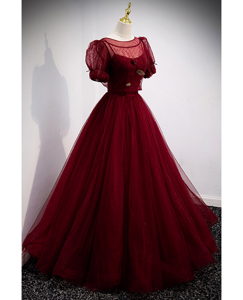 Burgundy Ballgown Long Prom Dress with Removable Jacket #L78200 ...