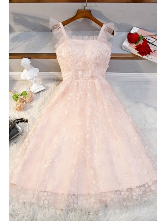 Lovely Pink Tea Length Party Dress with Straps