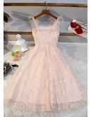Lovely Pink Tea Length Party Dress with Straps
