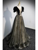 Elegant Black Tulle Sparkly Prom Dress with Sequins