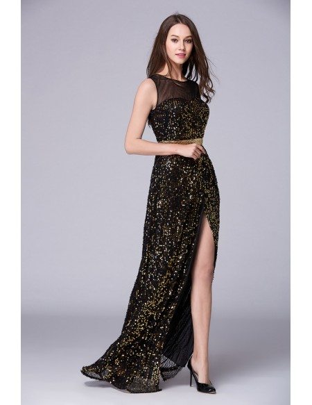 Sexy A-Line Sequined Long Prom Dress With Front Split #CK502 $90.1 ...